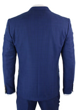 Terno masculino azul xadrez de 3 peças, corte slim.