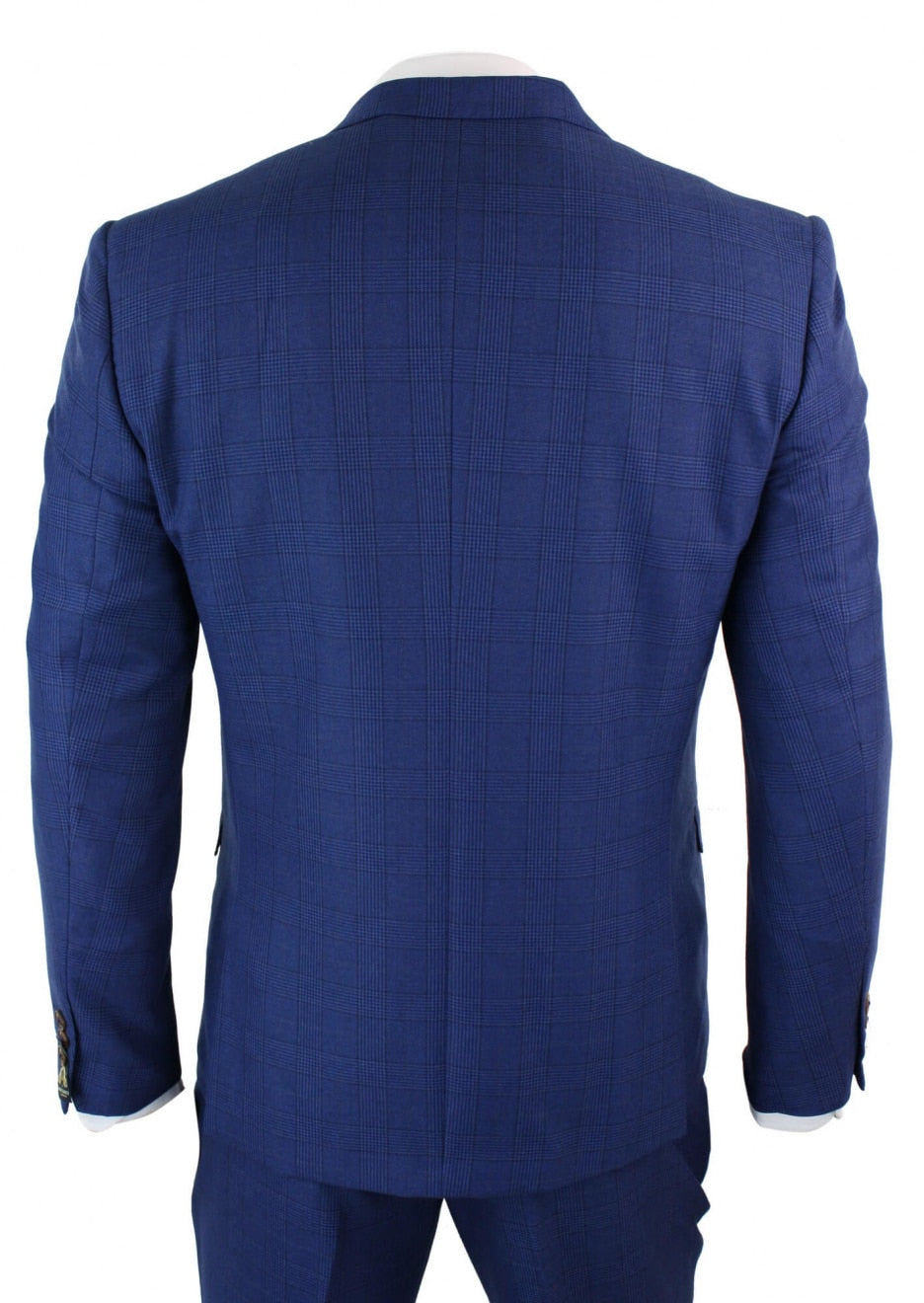 Terno masculino azul xadrez de 3 peças, corte slim.
