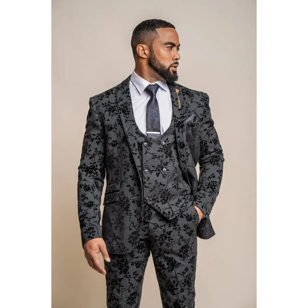 Georgi - Blazer masculino preto com estampa floral