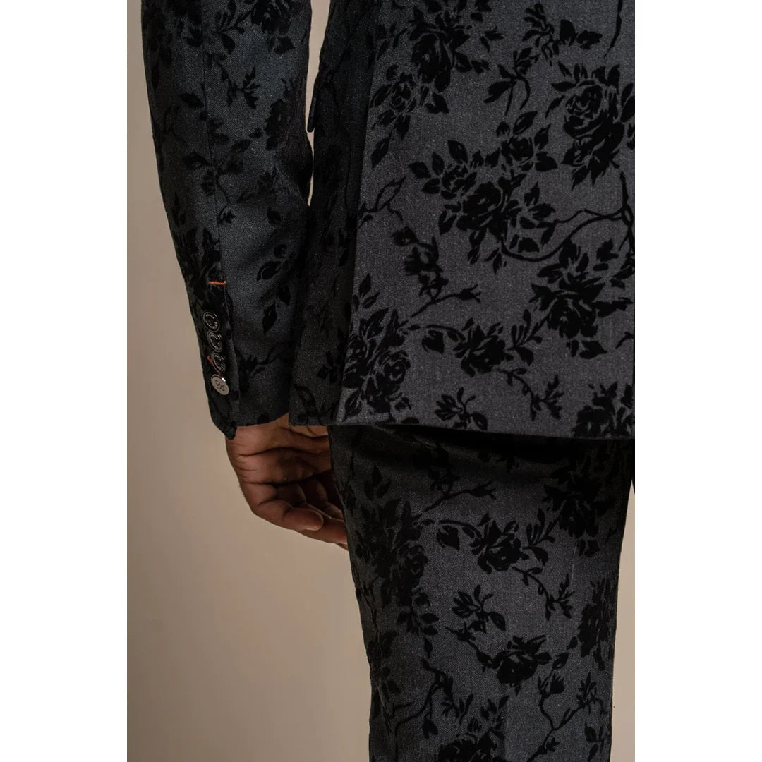 Georgi - Blazer masculino preto com estampa floral