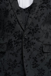 Terno masculino preto de veludo com estampa paisley, 3 peças