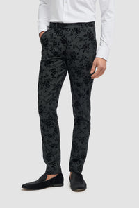 Terno masculino preto de veludo com estampa paisley, 3 peças