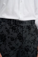 Terno masculino preto de veludo com estampa paisley, 3 peças