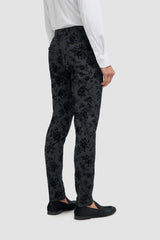 Terno masculino preto de veludo com estampa paisley, 3 peças