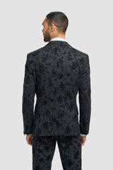 Terno masculino preto de veludo com estampa paisley, 3 peças
