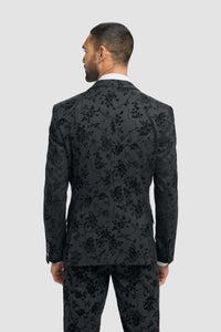 Terno masculino preto de veludo com estampa paisley, 3 peças