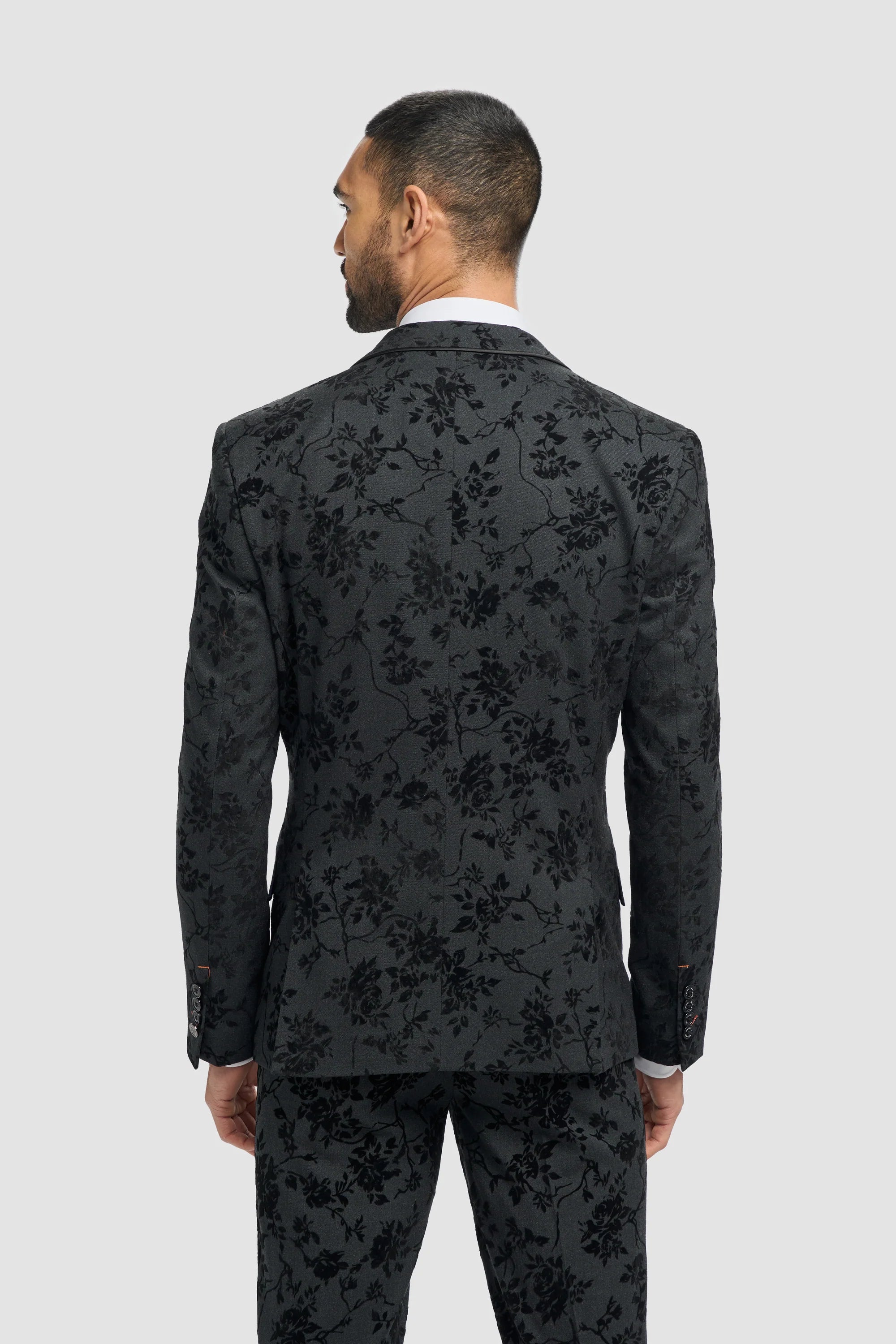 Terno masculino preto de veludo com estampa paisley, 3 peças