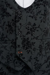 Terno masculino preto de veludo com estampa paisley, 3 peças