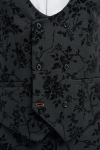 Terno masculino preto de veludo com estampa paisley, 3 peças