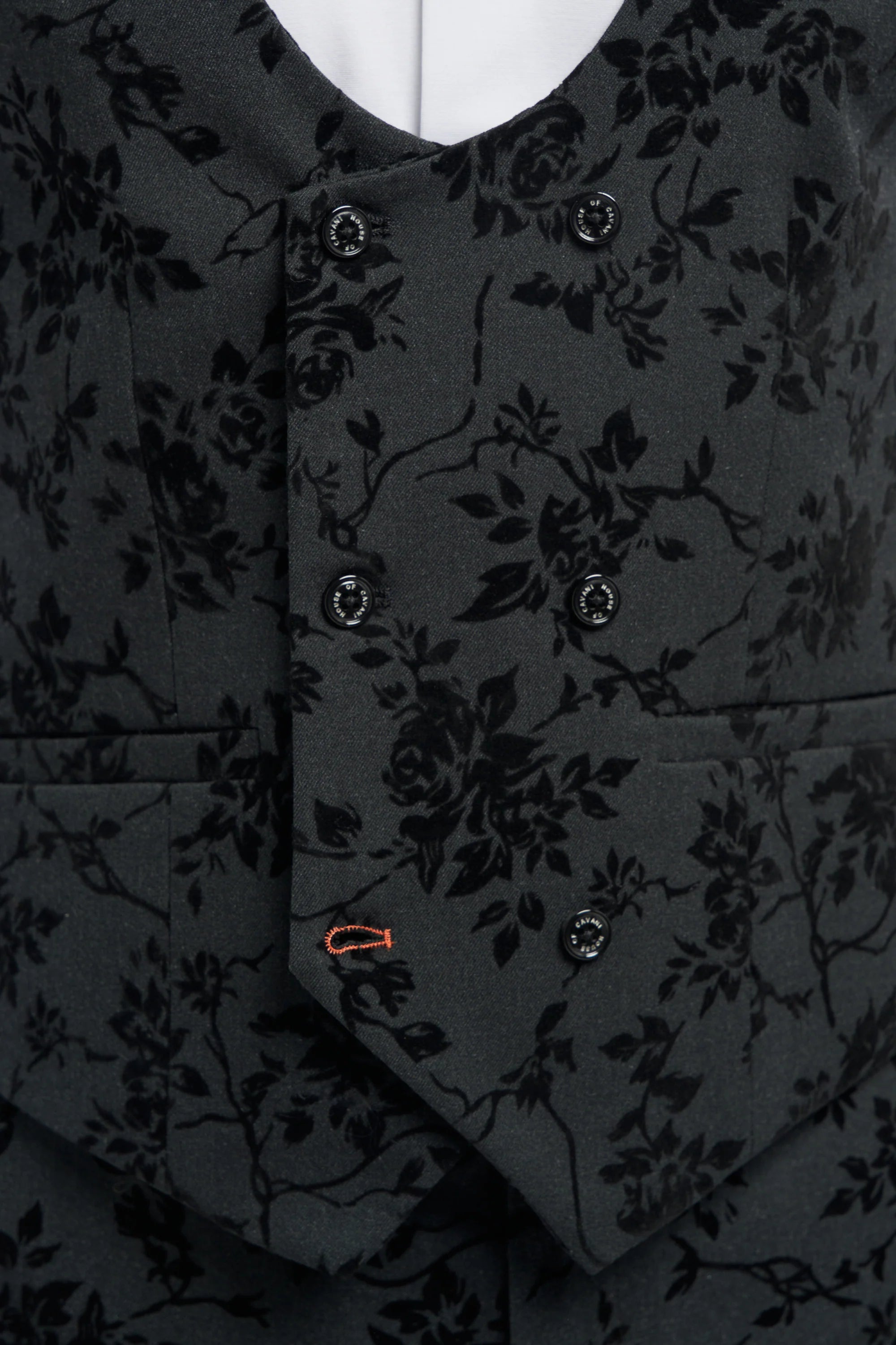Terno masculino preto de veludo com estampa paisley, 3 peças