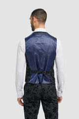 Terno masculino preto de veludo com estampa paisley, 3 peças