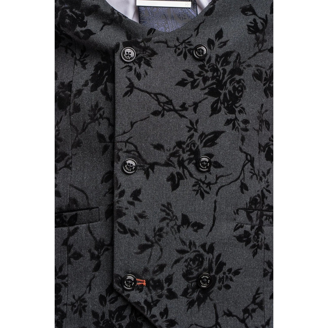 Georgi - Colete masculino preto com estampa floral