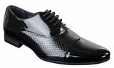 Sapatos masculinos de couro envernizado brilhante com cadarço, estampa de cobra, design italiano, nas cores preto e branco.