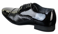 Sapatos masculinos de couro envernizado brilhante com cadarço, estampa de cobra, design italiano, nas cores preto e branco.