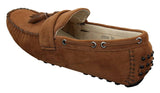 Mocassins masculinos de camurça marrom e azul marinho com borla, estilo mocassim, para dirigir, em couro.