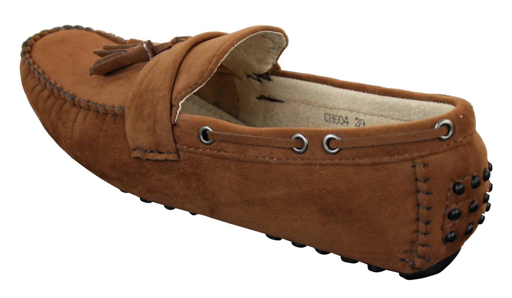 Mocassins masculinos de camurça marrom e azul marinho com borla, estilo mocassim, para dirigir, em couro.