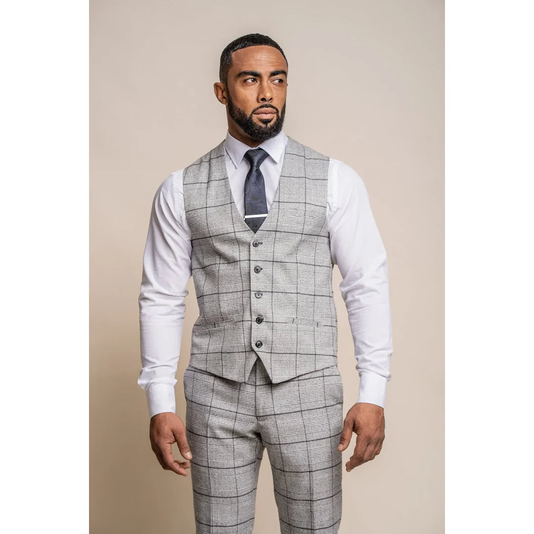 Ghost - Colete masculino xadrez em tweed cinza