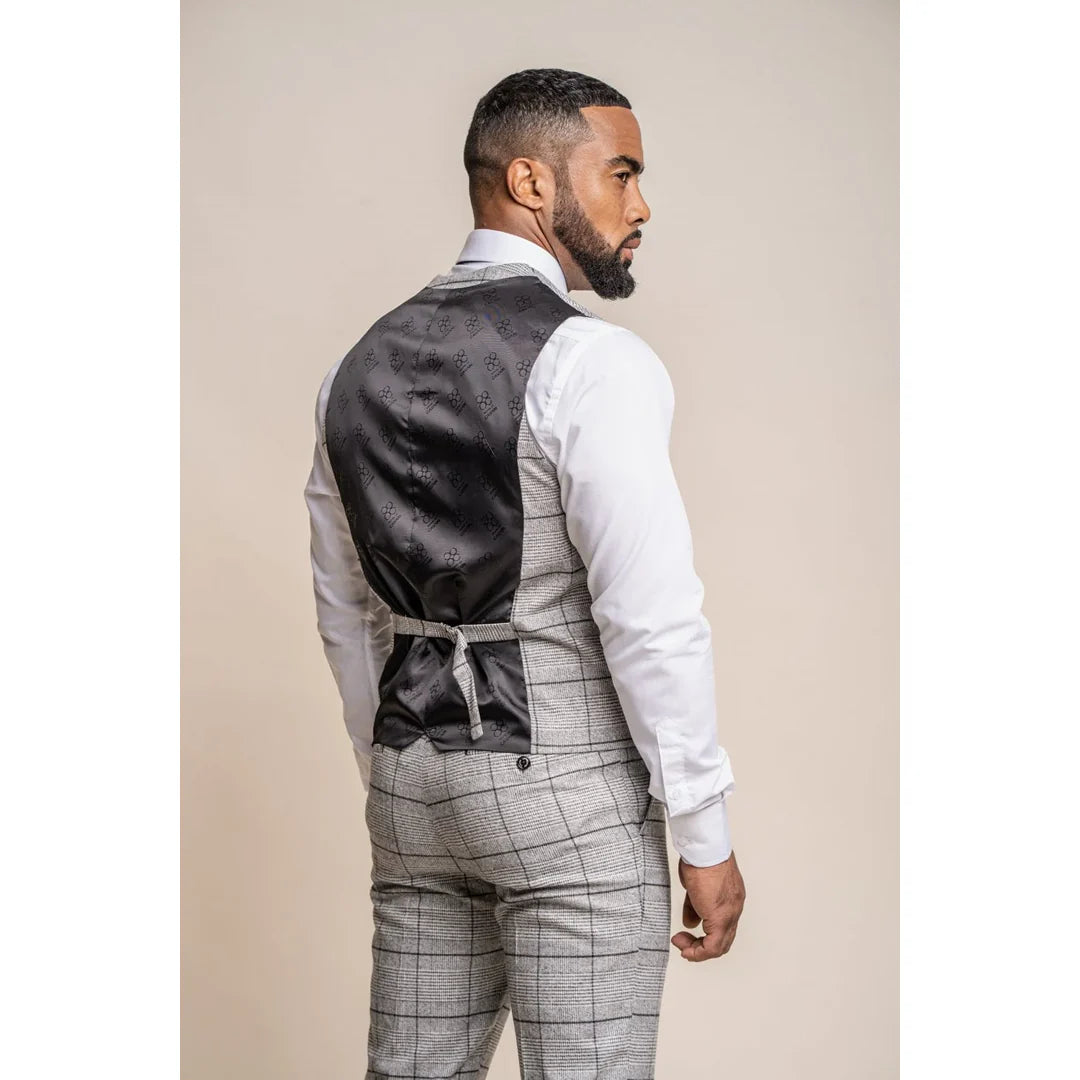 Ghost - Colete masculino xadrez em tweed cinza