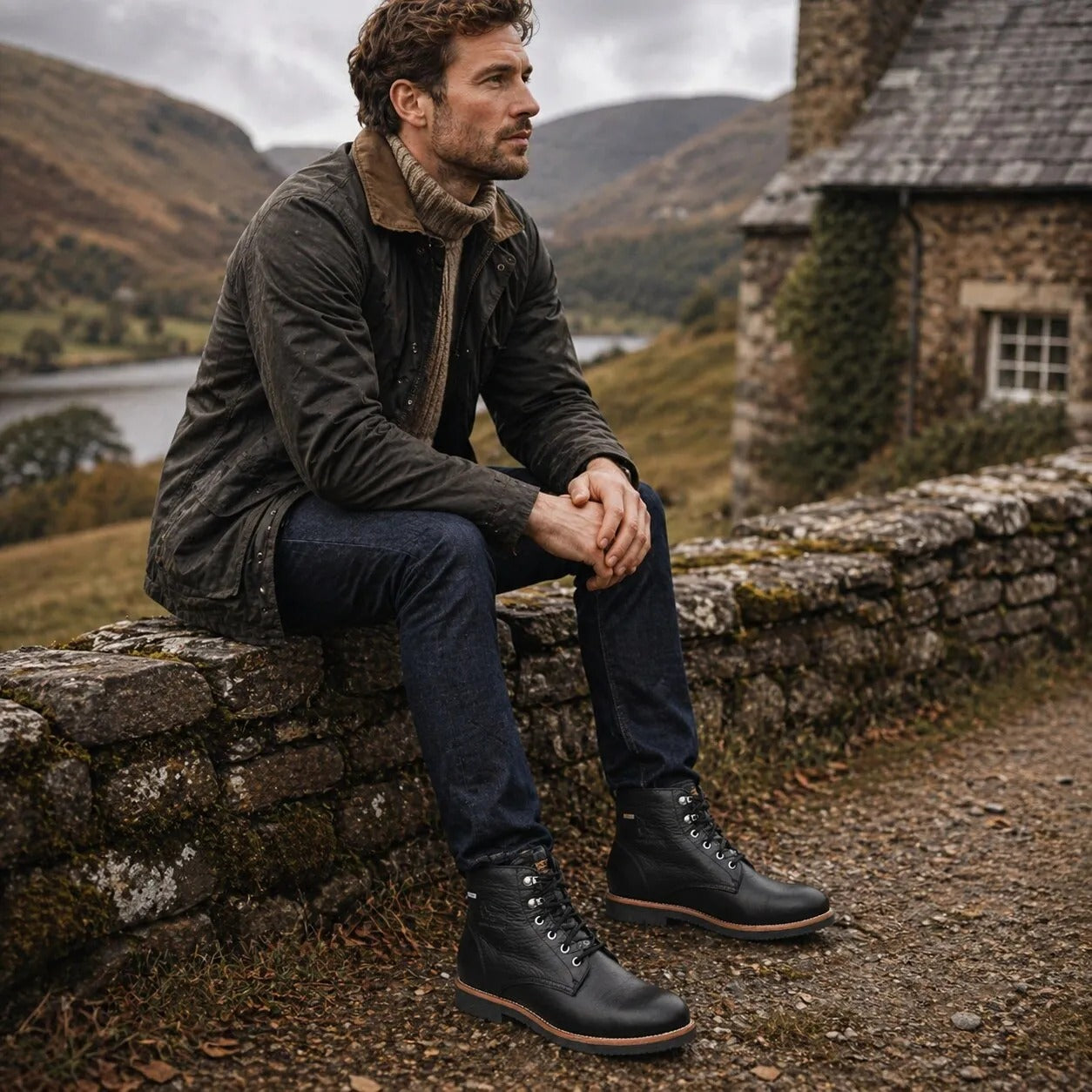 Glasgow GTX C3 - Botas de cano curto impermeáveis em couro preto para homem