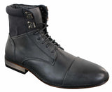 Botas de cano curto Galax GLX3517 masculinas, modelo vintage retrô, com cadarço, em couro.