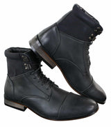 Botas de cano curto Galax GLX3517 masculinas, modelo vintage retrô, com cadarço, em couro.