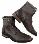 Botas de cano curto Galax GLX3517 masculinas, modelo vintage retrô, com cadarço, em couro.
