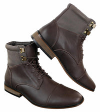 Botas de cano curto Galax GLX3517 masculinas, modelo vintage retrô, com cadarço, em couro.