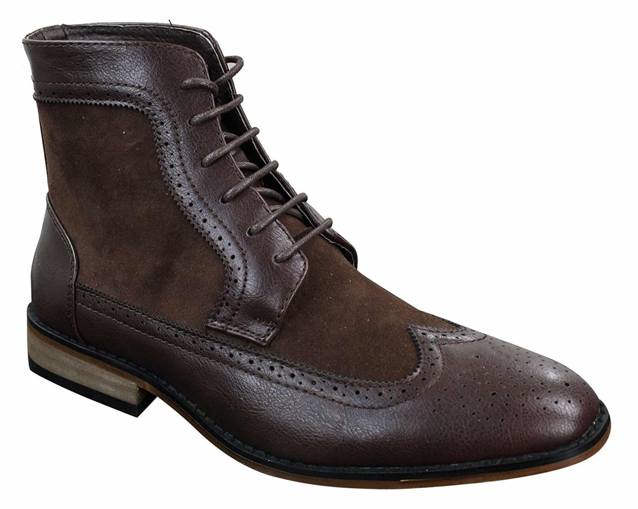 Botas Chelsea Brouge masculinas de cano curto em couro camurça italiana, elegantes e casuais, com cadarço e estilo retrô.
