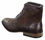 Botas Chelsea Brouge masculinas de cano curto em couro camurça italiana, elegantes e casuais, com cadarço e estilo retrô.