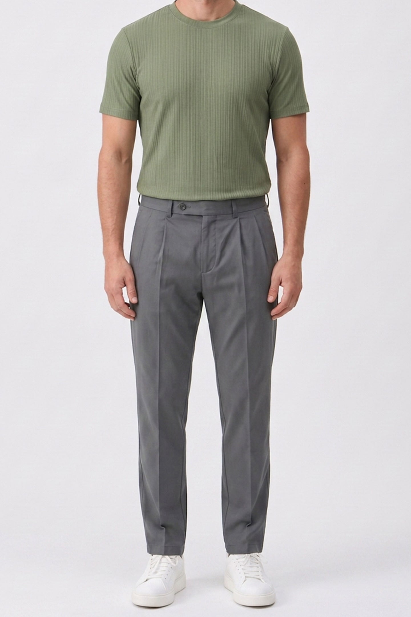 Camiseta clássica canelada verde para homens