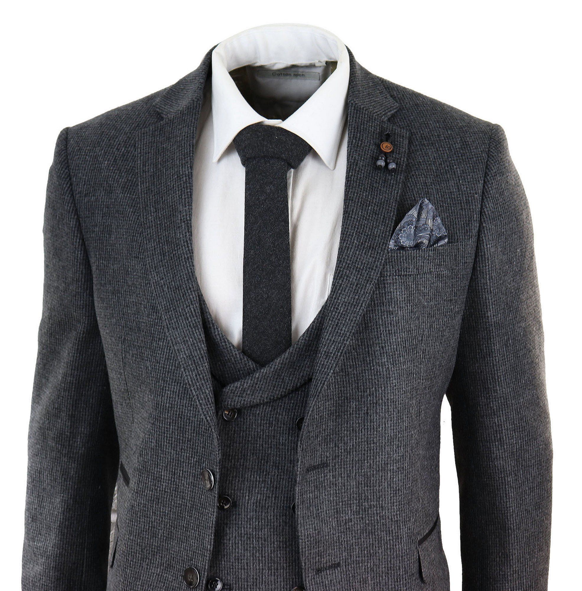 Terno de tweed cinza de 3 peças