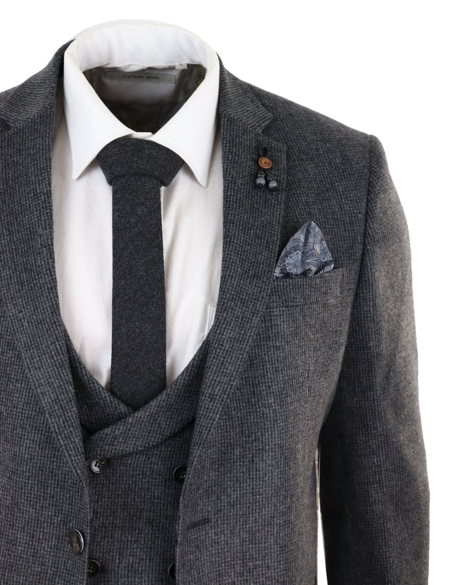 Terno de tweed cinza de 3 peças