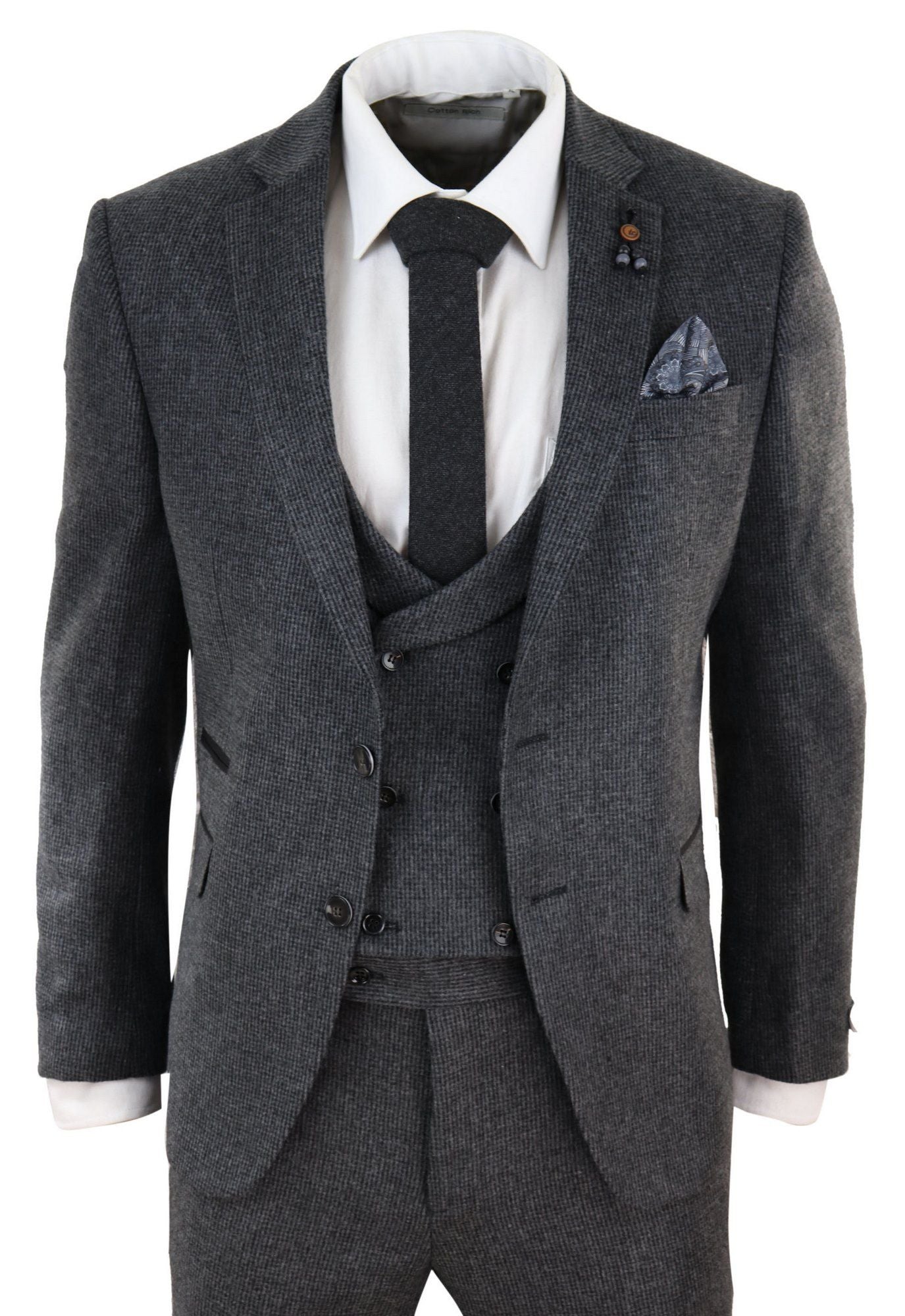 Terno de tweed cinza de 3 peças