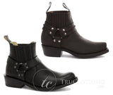 Botas de cano curto unissex em couro legítimo para motociclista, estilo rock punk, com fivela, para montaria cowboy.