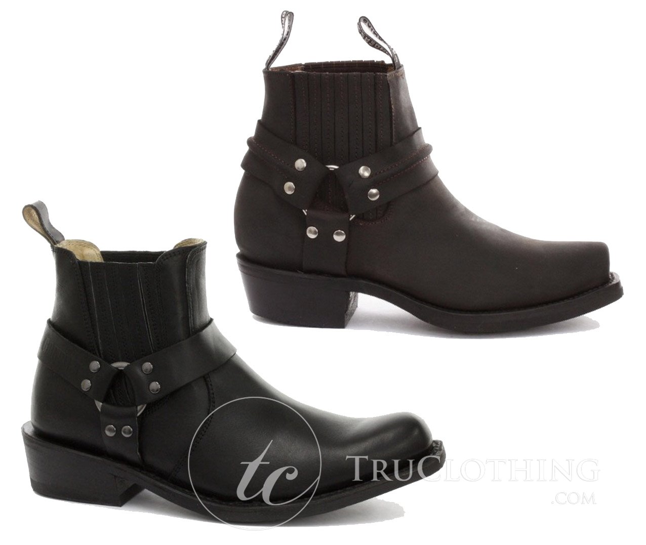 Botas de cano curto unissex em couro legítimo para motociclista, estilo rock punk, com fivela, para montaria cowboy.