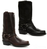 Botas unissex de couro legítimo, cano alto, estilo motociclista, rock punk, grinders, com fivela, para montaria cowboy.