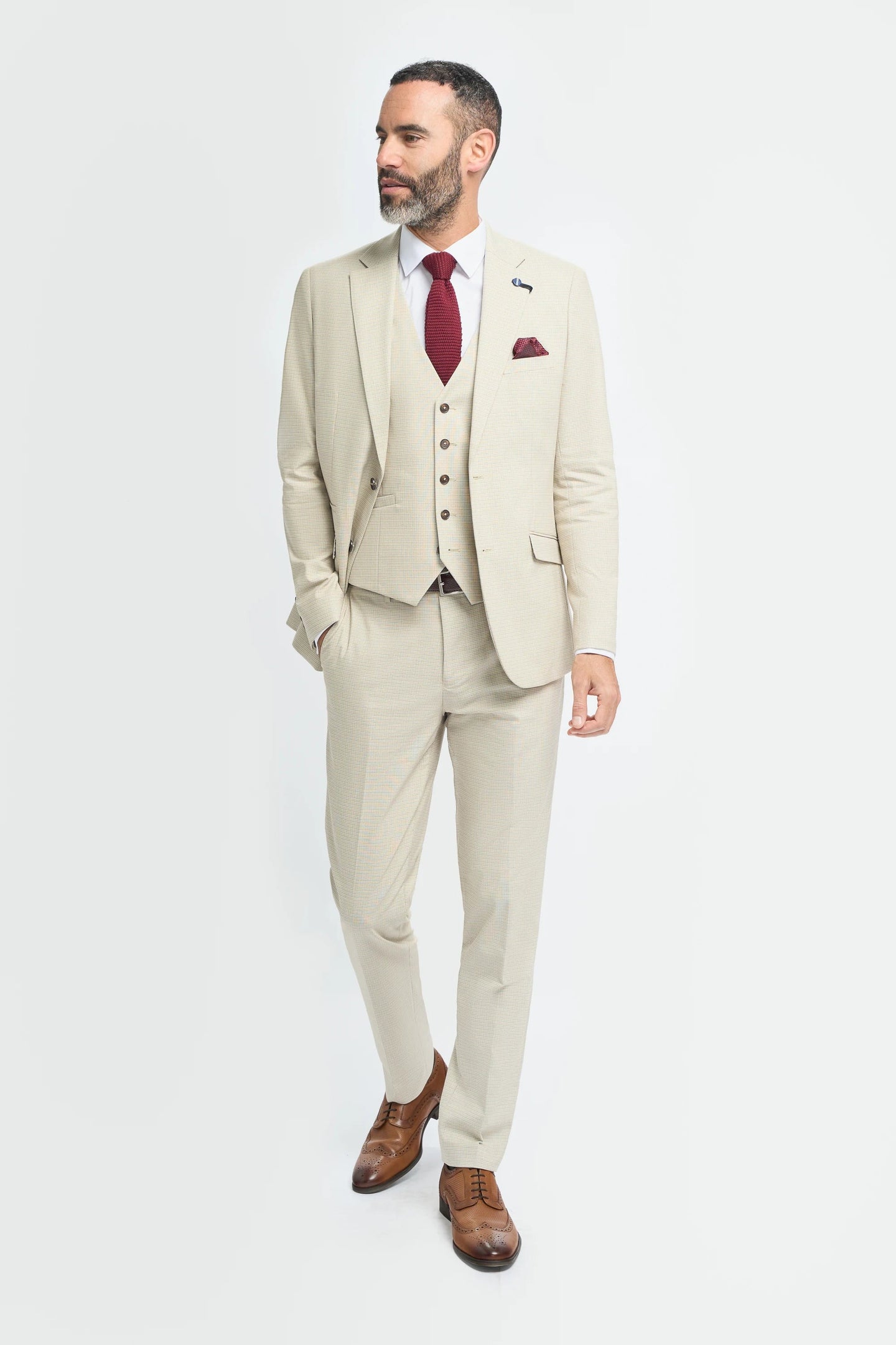 Hampton - Terno masculino bege de 3 peças