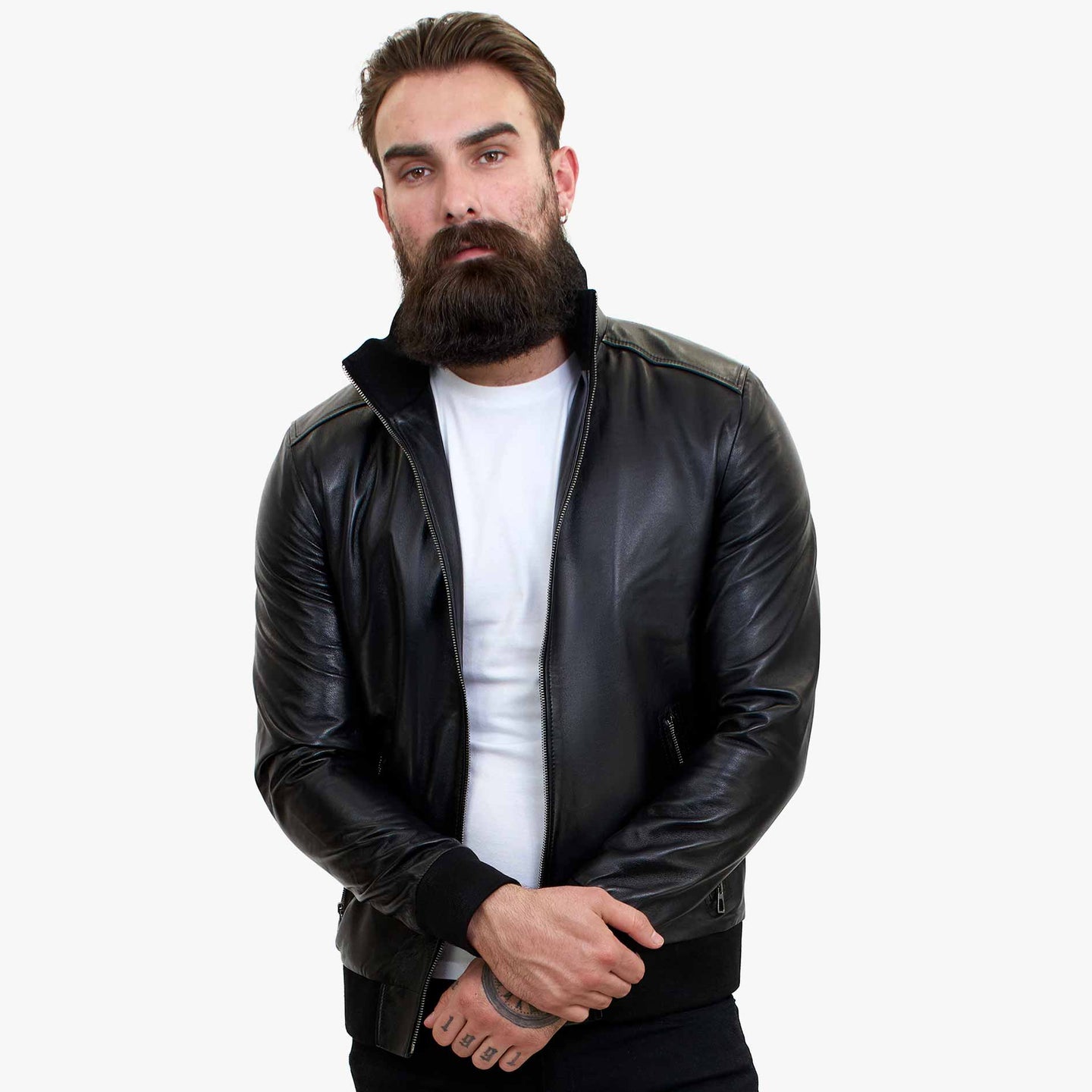 Jaqueta Bomber Masculina Happy Gentleman B109 em Couro de Cordeiro - Corte Ajustado