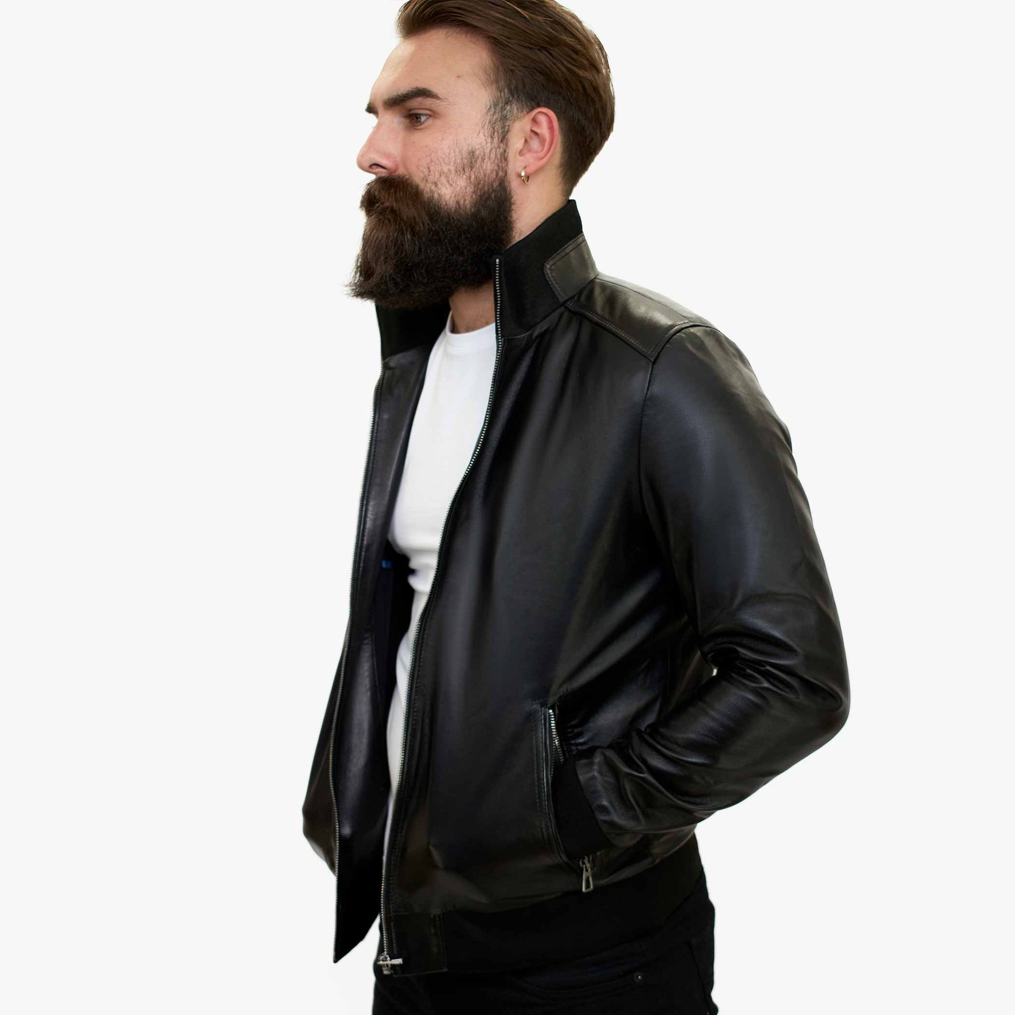 Jaqueta Bomber Masculina Happy Gentleman B109 em Couro de Cordeiro - Corte Ajustado