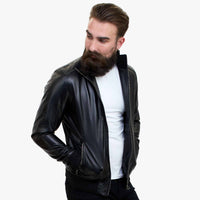 Jaqueta Bomber Masculina Happy Gentleman B109 em Couro de Cordeiro - Corte Ajustado