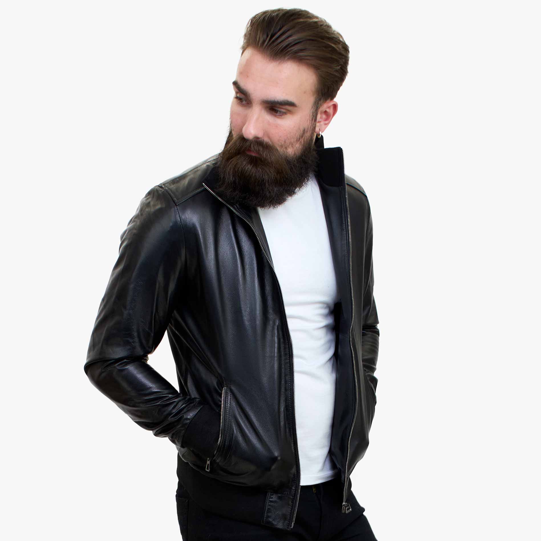 Jaqueta Bomber Masculina Happy Gentleman B109 em Couro de Cordeiro - Corte Ajustado
