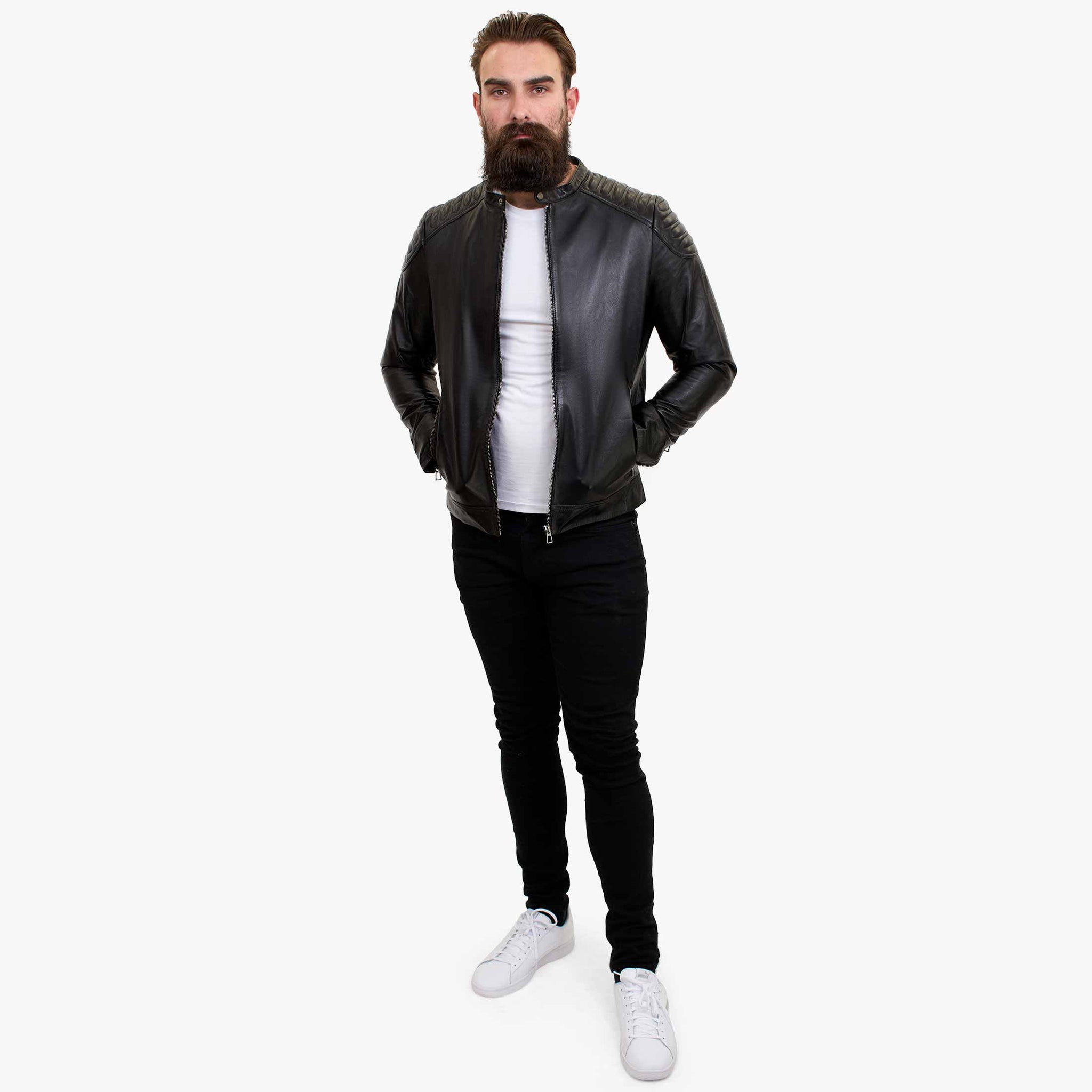 Jaqueta masculina Happy Gentleman B110 em couro legítimo preto - Corte Slim