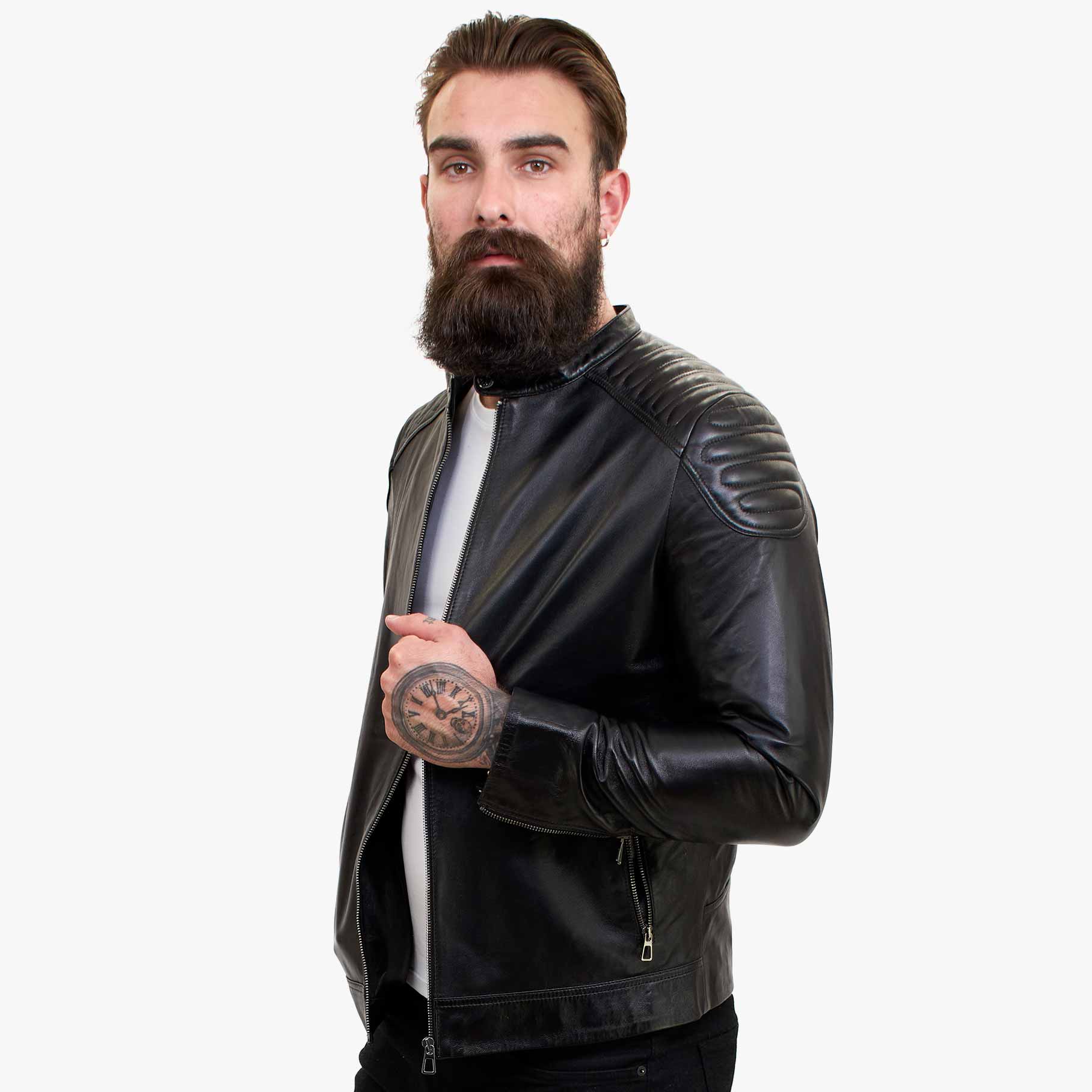 Jaqueta masculina Happy Gentleman B110 em couro legítimo preto - Corte Slim