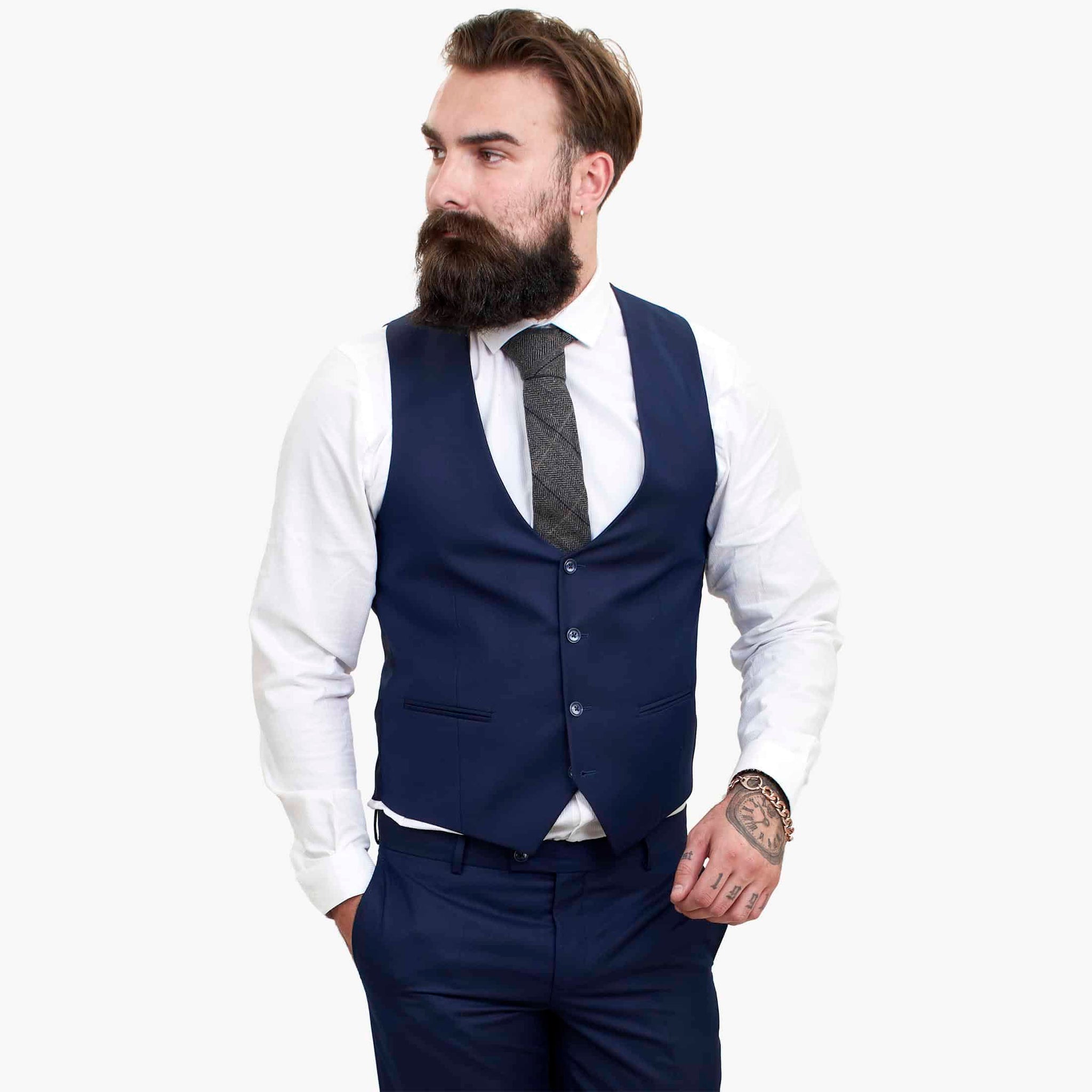 Terno Happy Gentleman BELLO Azul Marinho de 3 Peças em Lã com Corte Sob Medida