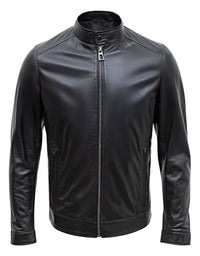 Jaqueta masculina Happy Gentleman B107 em couro de cordeiro preto, estilo clássico, modelagem slim fit.