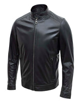 Jaqueta masculina Happy Gentleman B107 em couro de cordeiro preto, estilo clássico, modelagem slim fit.