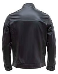 Jaqueta masculina Happy Gentleman B107 em couro de cordeiro preto, estilo clássico, modelagem slim fit.