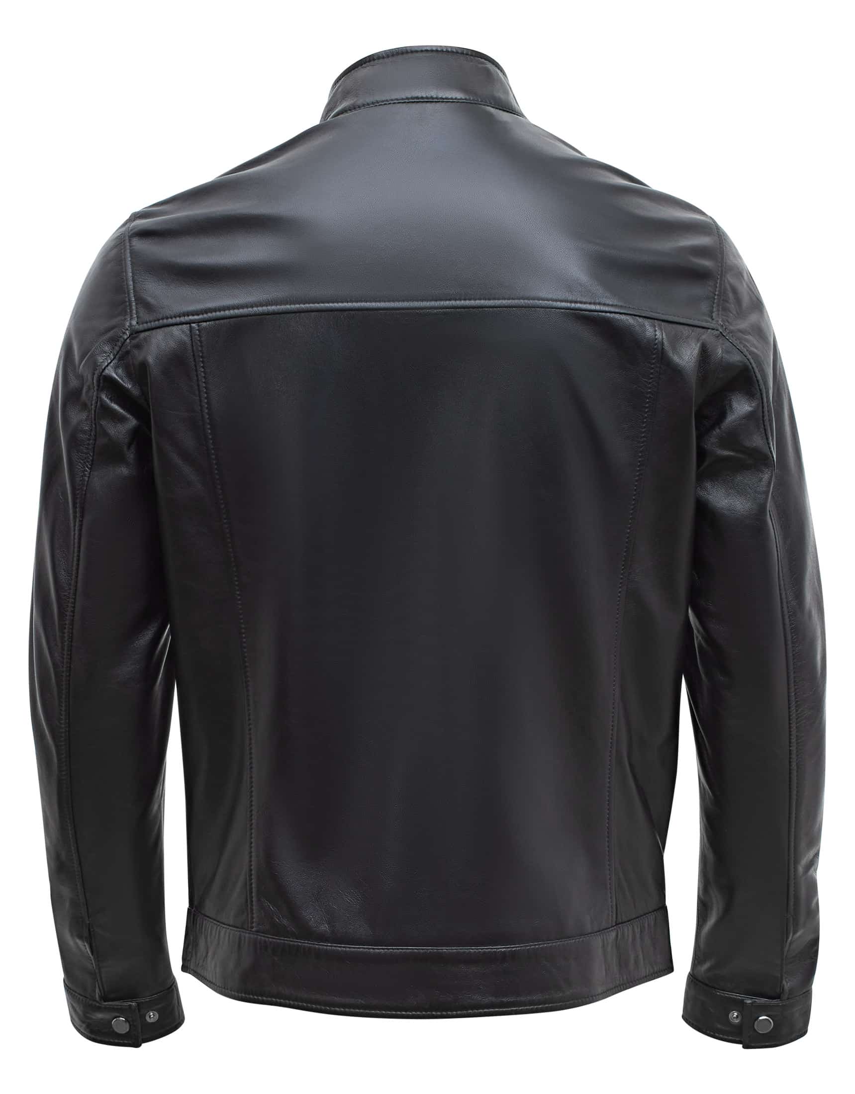 Jaqueta masculina Happy Gentleman B107 em couro de cordeiro preto, estilo clássico, modelagem slim fit.