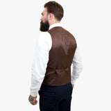 Terno elegante de lã de 3 peças Happy Gentleman com colete marrom contrastante.