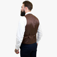 Terno elegante de lã de 3 peças Happy Gentleman com colete marrom contrastante.